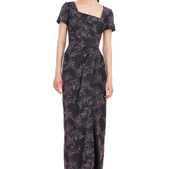 NWT Kay Unger Roslyn Floral Jacquard Gown Black & Lavender Women's Size 12 - Picture 4 of 15
